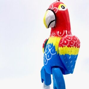 HAND CARVED AND PAINTED PARROT ORNAMENT PUPPET